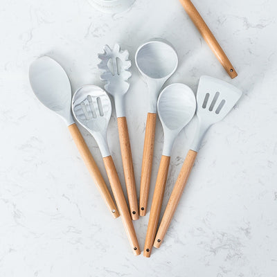 silicone marble print utensil set