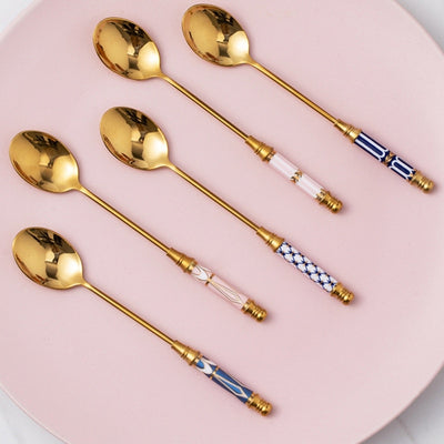 gold and european ceramic print coffee spoons